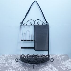 Vintage Hanging Black Metal Jewelry Organizer Earring Ring Necklace